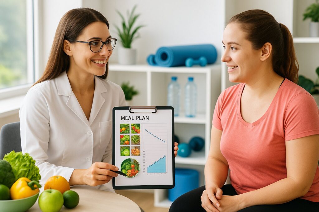 Kvinde der får vist en sund madplan
