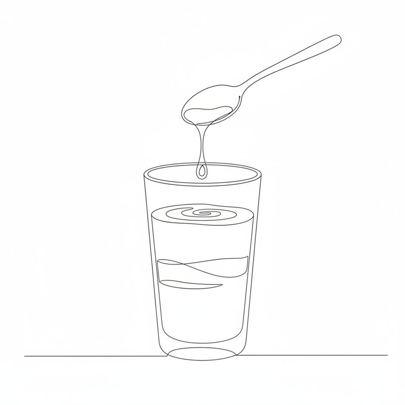 Tegning: desserten lægges i lag i et glas med en ske