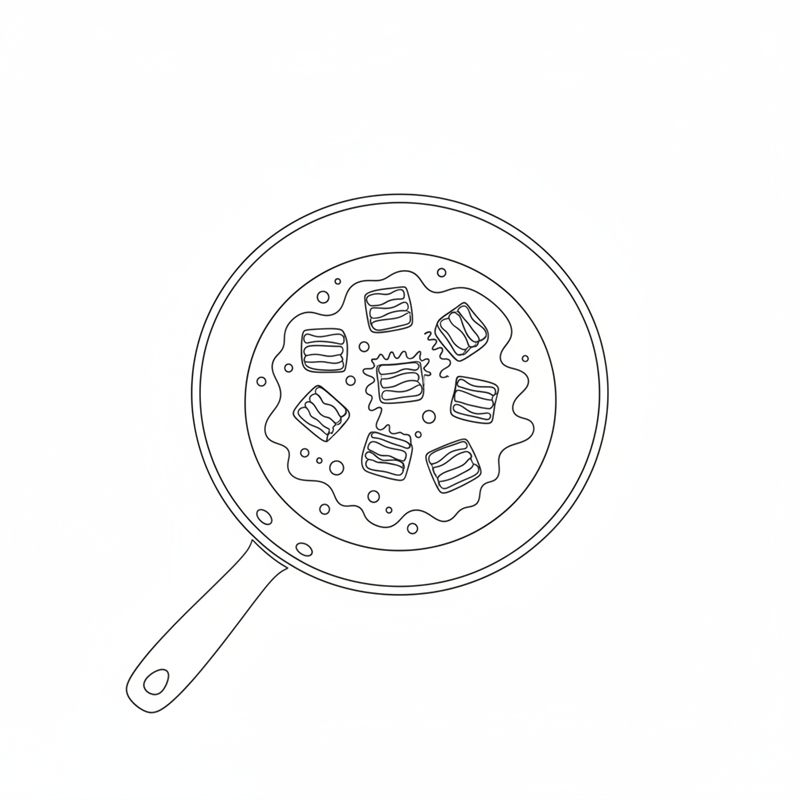 Tegning: bacontern svitses sprøde i en tør sautérpande