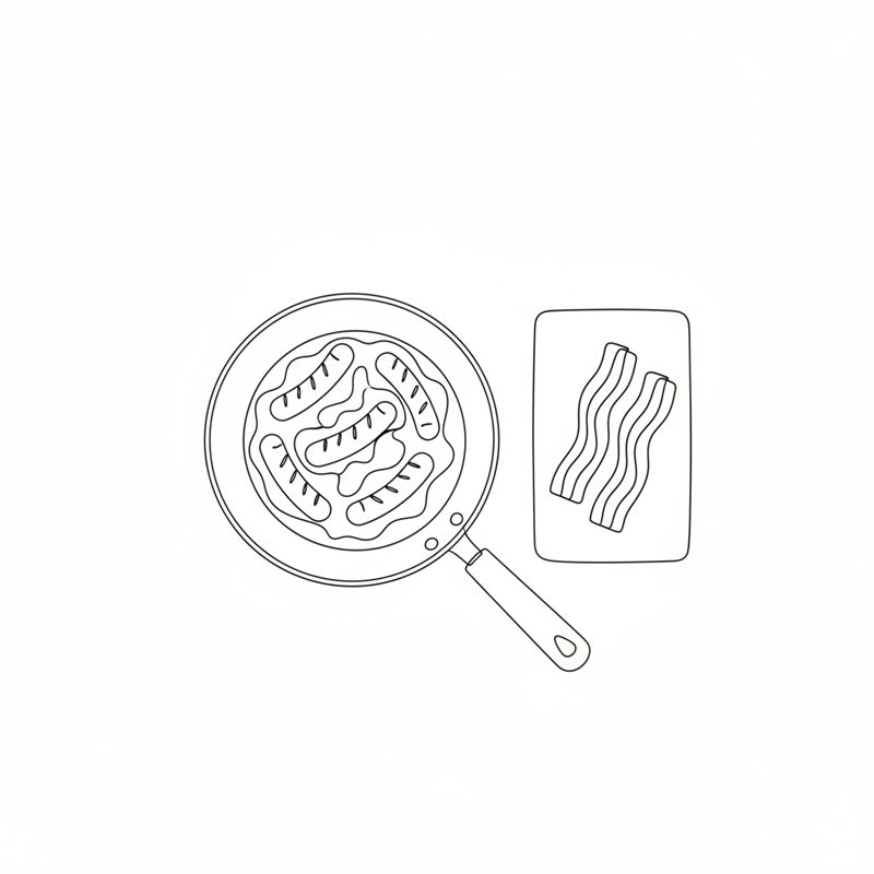 Stregtegning: pølserne steges i baconfedtet på samme pande