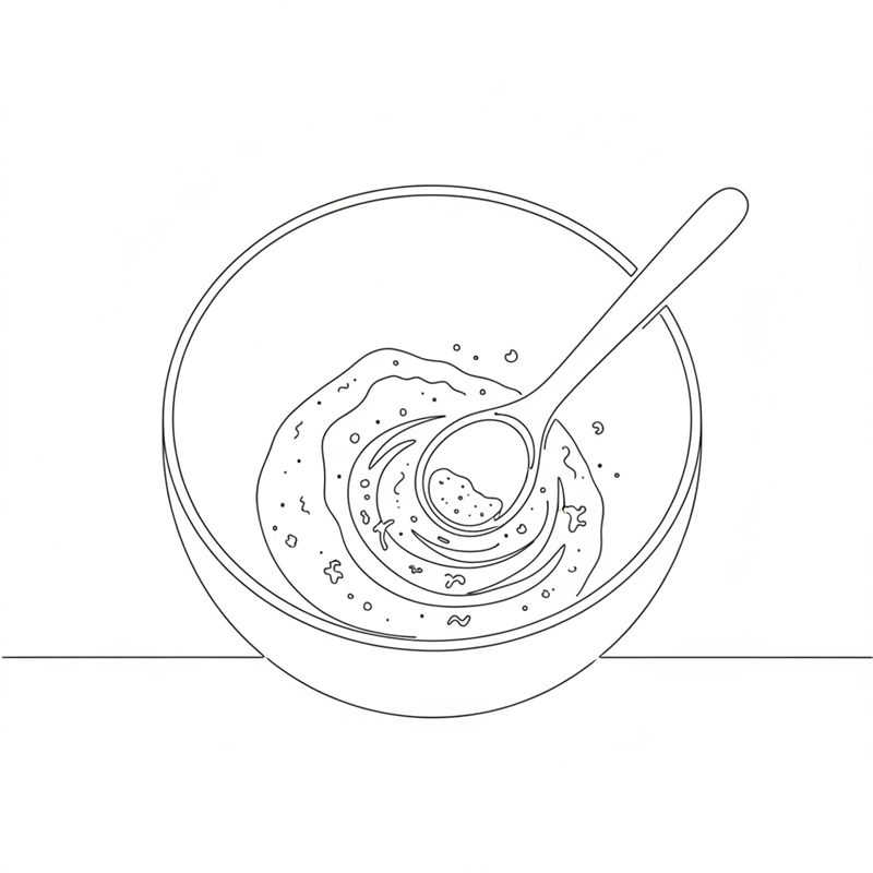 Stregtegning: revet parmesan og groft salt røres i durummelet i en skål