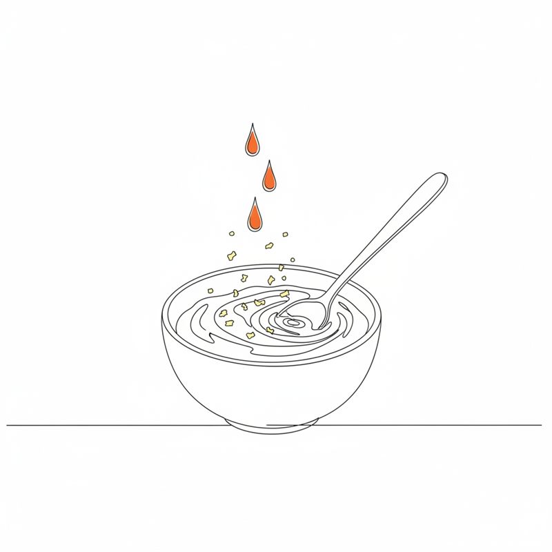 Stregtegning: mayonnaise røres sammen med sriracha og finthakkede saltede citroner i en skål med en ske