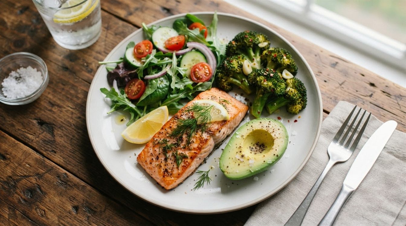 Aftensmad med laks, avocado og broccoli