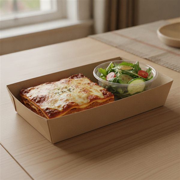 Kølet færdigret: lasagne i bakke med grøn salat
